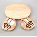 Oval Wood Cheese Board w/ 4 Stainless Steel Utensils